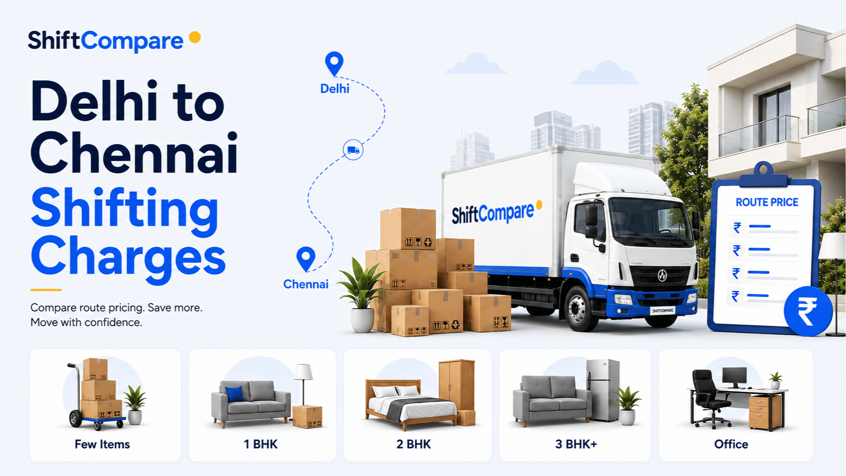 Delhi to Chennai packers and movers charges by BHK and long-distance packing
