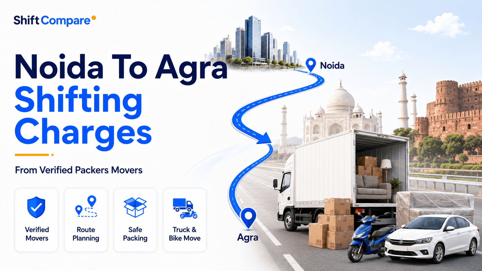 Noida to Agra packers and movers charges by BHK, truck mode and delivery timing