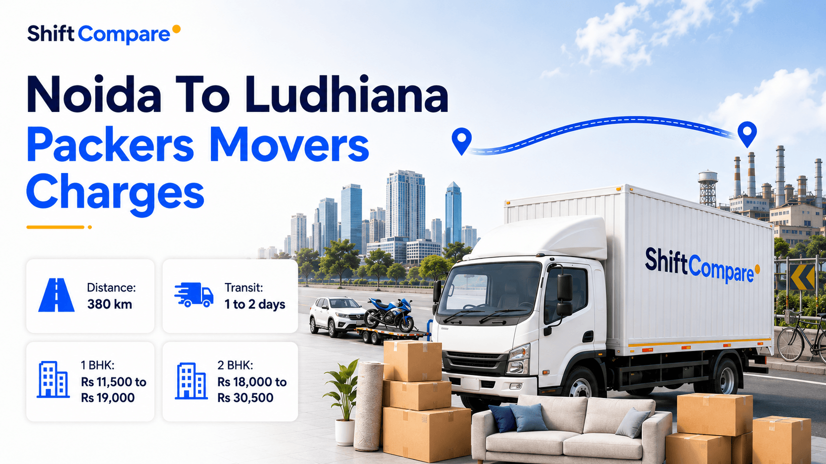 Noida to Ludhiana packers and movers charges by BHK, truck mode and delivery timing