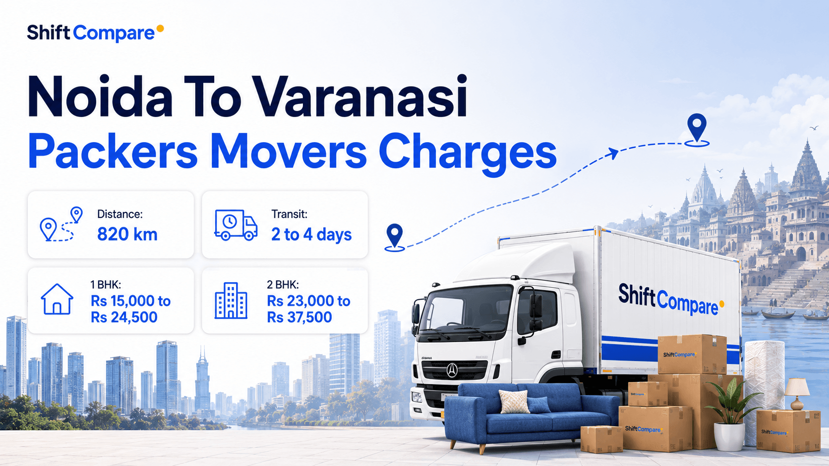 Noida to Varanasi packers and movers charges by BHK, truck mode and delivery timing